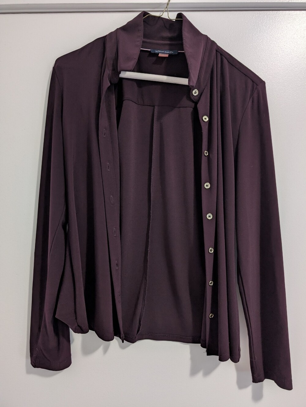 Tommy Hilfiger Women's Long-Sleeve Button Front Top in Deep Plum